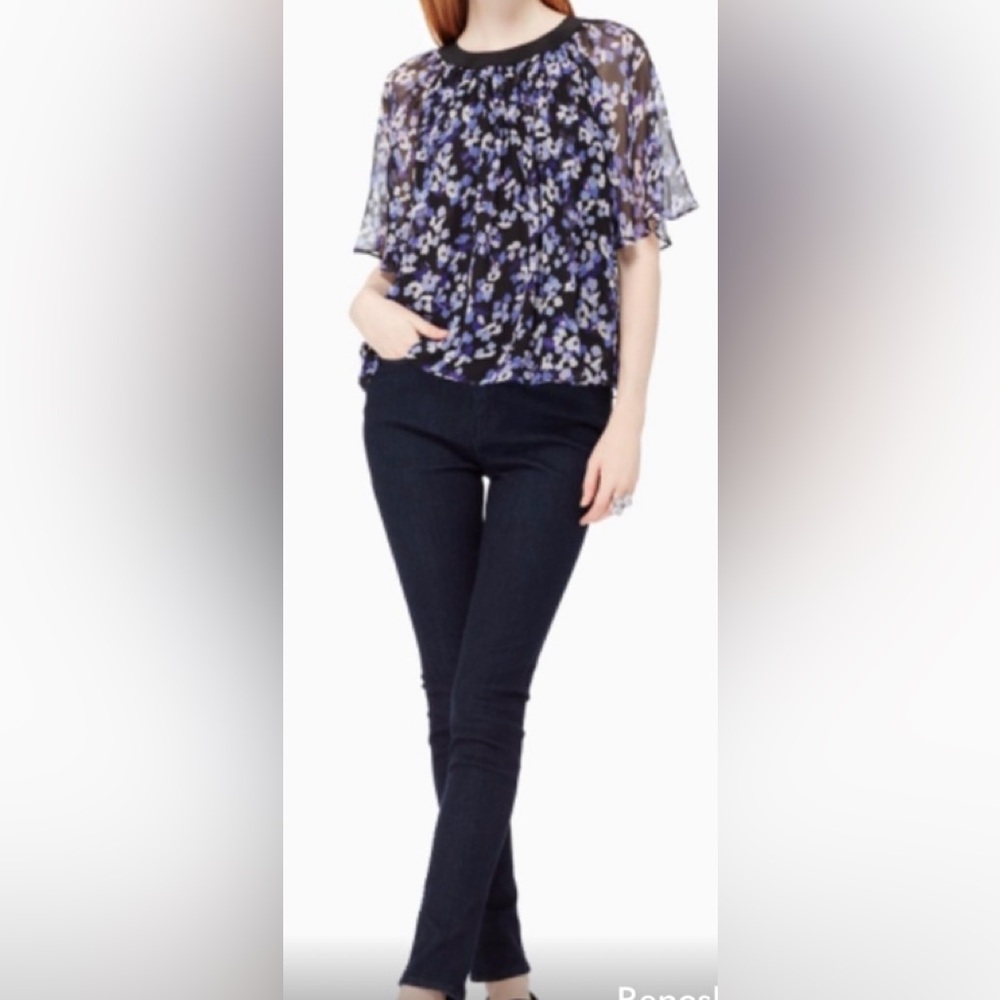 Kate Spade Hydrangea Silk Chiffon Floral Swing Top Medium